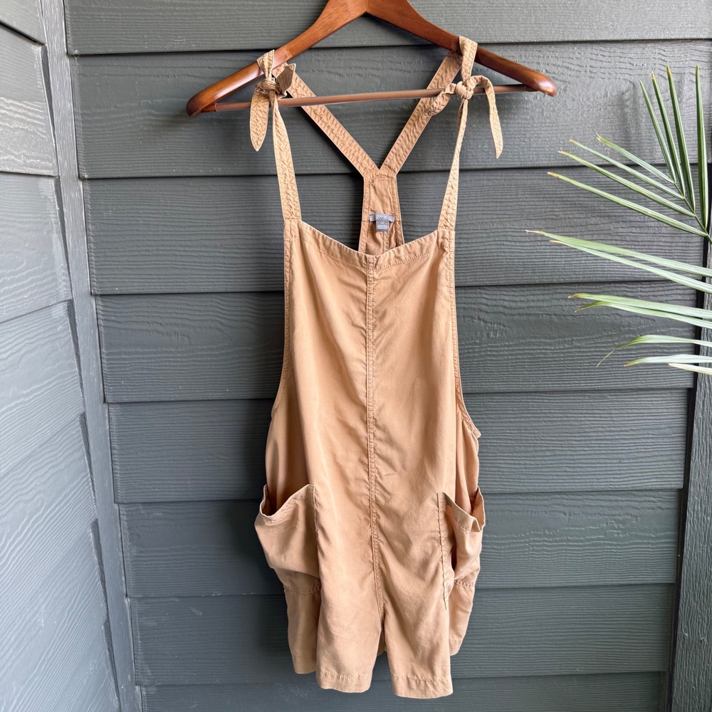 Aerie Tie Strap Romper Beige Utility Pocket Sleeveless Women's Large Cargo - Picture 8 of 10